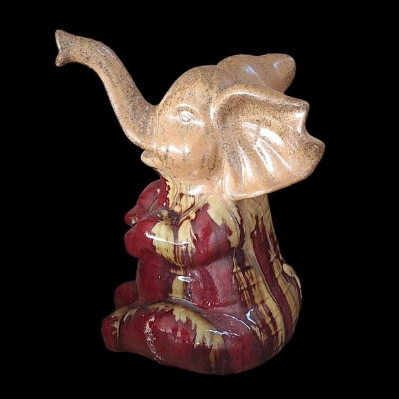 Apropos Drip Glaze Elephant Statue Figurine 10” Gold Trunk Up Lucky Art Pottery - Picture 2 of 16